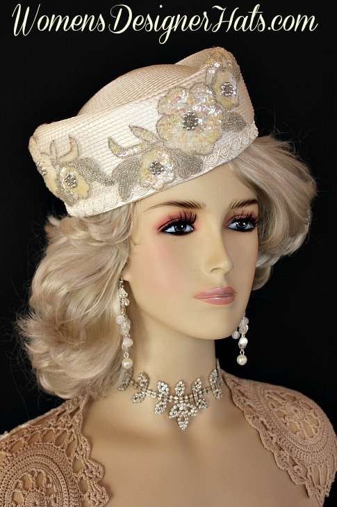 Ivory Designer Pillbox Wedding Fashion Bridal Hat, Women's Hats