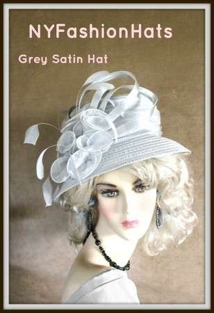Silver Grey Bridal Wedding Church Designer Hat Ladies Formal Hats 7V