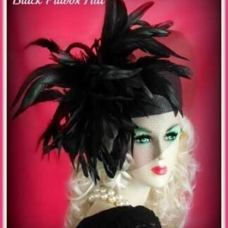Avant Garde Kentucky Derby Hat, Black Pillbox Designer Hat, Luxury Hats For Women, Ladies Black Fashion Pillbox Hat With Feathers Designer Hats CCVB