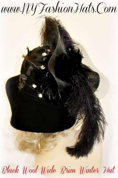 Ladies Black White Floppy Winter Wool Designer Hat NY Fashion Hats