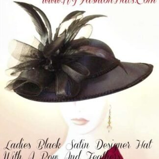 Women's Black Formal Designer Satin Dress Church Hat, Funerals Weddings Holidays 33WQ