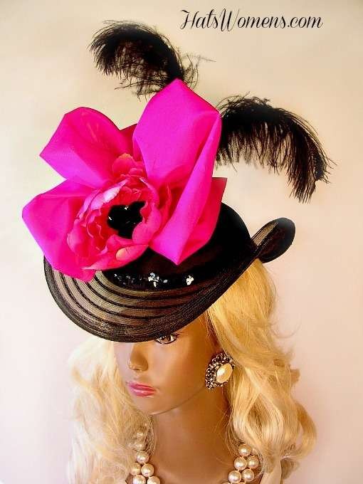 Black Satin Victorian Edwardian Riding Hat Carriage Driving Equestrian Women's Designer Hats