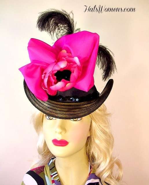 Black Satin Victorian Edwardian Riding Hat Carriage Driving Equestrian Women's Designer Hats