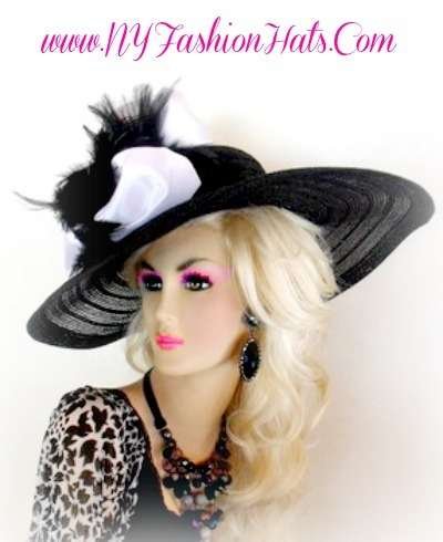 Women's Black Lime Green Formal Wide Brim Derby Church Wedding Hat, Dress Hats 7745