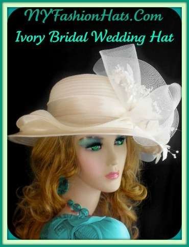 Women's Ivory Satin Formal Church Wedding Bridal Hat Flowers, Hats For Horse Races Kentucky Derby