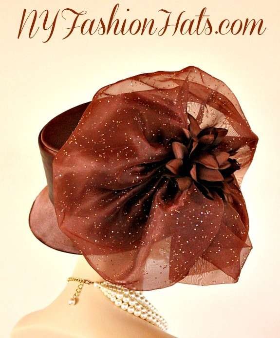Women's Designer Brown Satin Dress Fashion Hat, Weddings Church Formals Hats IR8