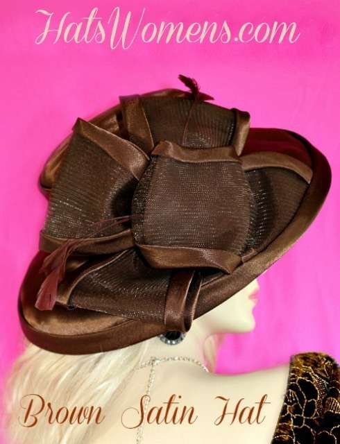 Champagne Beige Satin Designer Wedding Dress Hat Bridal Occasion Hats