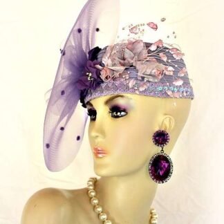 Couture Statement Satin Pillbox Cocktail Hat For Women Lavender Grape Purple Kentucky Derby Hats A9H