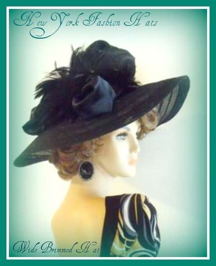Women's Black Lime Green Formal Wide Brim Derby Church Wedding Hat, Dress Hats 7745