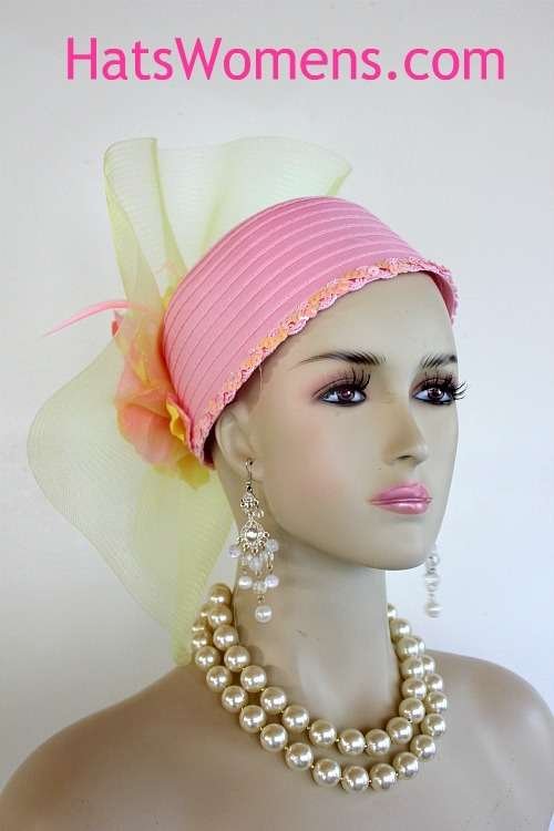Hat For Women Pink Yellow Cocktail Pillbox Runway Wedding Church Dress Formal A12