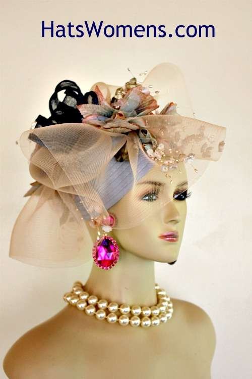 Womens Designer Haute Couture Fashion Hat, Avant Garde Hats, Kentucky Derby Hats, Hat Satin Velvet Flowers Sinamay Straw Winter Spring, Church Wedding Designer Hats For Women 87G