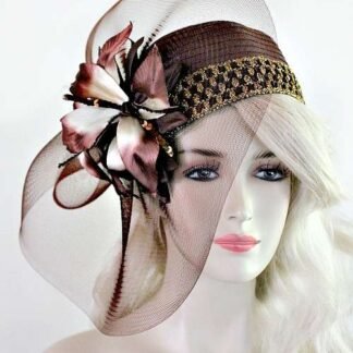 Ladies Brown Satin Cloche Flapper Pillbox Cocktail Hat, Women's Designer Hats