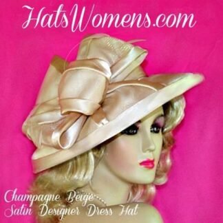 Champagne Beige Satin Designer Wedding Dress Hat Bridal Occasion Hats
