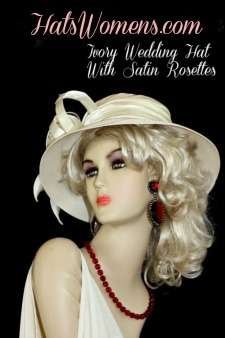 Ivory or Black Satin Designer Wedding Dress Hat, Kentucky Derby Hats