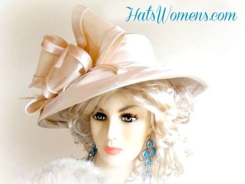 Champagne Beige Satin Designer Wedding Dress Hat Bridal Occasion Hats