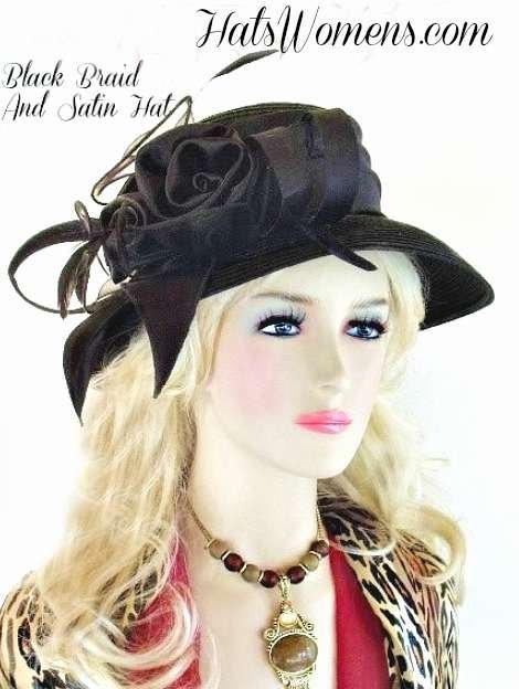Ivory or Black Satin Designer Wedding Dress Hat, Kentucky Derby Hats