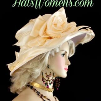 Ladies Women's Ivory Satin Designer Fashion Wedding Church Hat, Kentucky Derby Hats