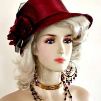 Women's Burgundy Wine Black Satin Formal Church Wedding Hats Winter Fall Spring Hats FL8