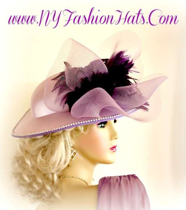Ladies Lavender Purple Satin Brim Designer Hat Fashion Bridal Hats KLT
