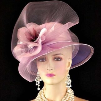 Lilac Lavender Purple Satin Formal Church Wedding Bridal Hat Flowers, Hats For Horse Races