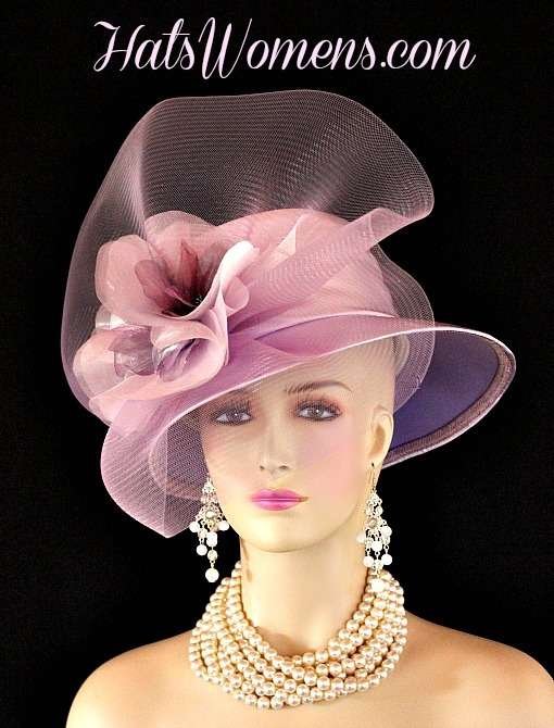 Lilac Lavender Purple Satin Formal Church Wedding Bridal Hat Flowers, Hats For Horse Races