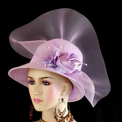 Lilac Purple Lavender Church Wedding Dress Hat Women's Formal Hats BR721