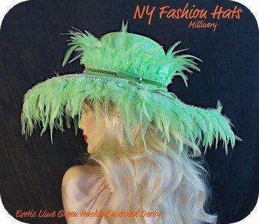 Kentucky Derby Hats For Women, Haute Couture Designer Hats, Mother Of The Bride Hat, Large Brim Fashion Hats, Lime Green Dress Designer Hat For Women Wide Brim Hats 9PJE