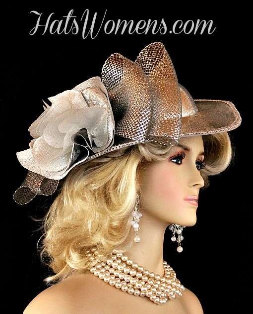 Ladies Metallic Silver Lame Bridal Church Vintage Style Hat Wedding Designer Fashion Hats