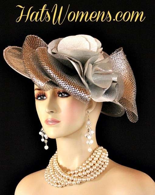 Ladies Metallic Silver Lame Bridal Church Vintage Style Hat Wedding Designer Fashion Hats