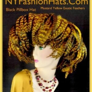Black Mustard Yellow Designer Hat With Feathers Ladies Fashion Hats 7D
