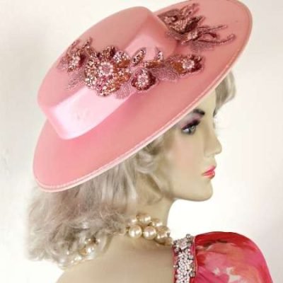 Hat Pink Satin Dress Church Formal Bridal, Designer Hats Weddings Women's K65