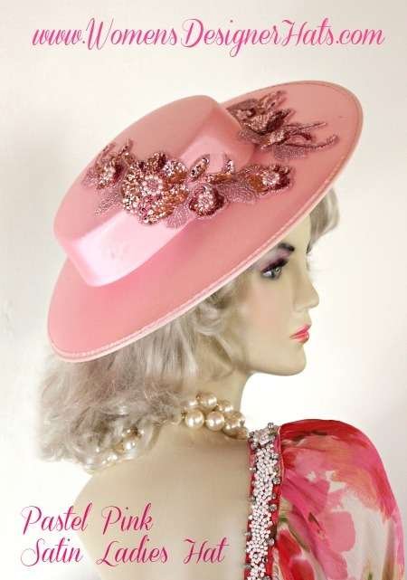 Custom Kentucky Derby Hats For Women, Haute Couture Designer Hats, Ladies Dress Hats, Hat Pink Satin Dress Church Formal Bridal, Designer Hats Weddings Women's K65