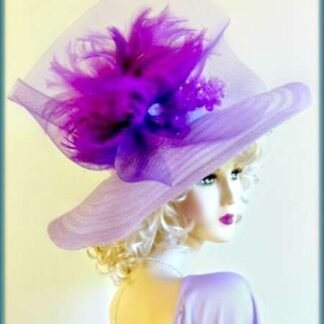 Kentucky Derby Hats, Haute Couture Fashion Hats, Ladies Designer Hats, Avant Garde Luxury Hats, Purple Lavender Wide Brim Church Dressy Hat Ladies Formal Hats 8LQC