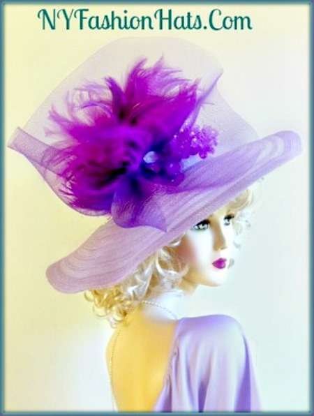 Kentucky Derby Hats, Haute Couture Fashion Hats, Ladies Designer Hats, Avant Garde Luxury Hats, Purple Lavender Wide Brim Church Dressy Hat Ladies Formal Hats 8LQC