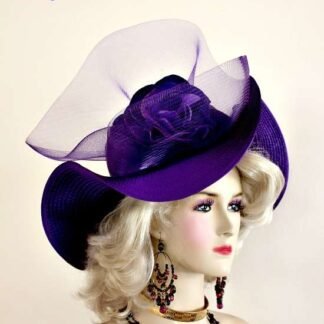 Ladies Purple Wide Brimmed Satin Designer Dress Hat NY Fashion Hats