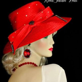 Ladies Red Satin Dress Designer Hat Women's Fashion Wedding Hat 8GUZ