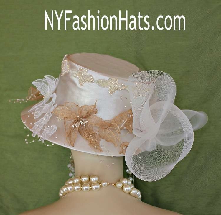 Women's Champagne Beige Satin Church Hat