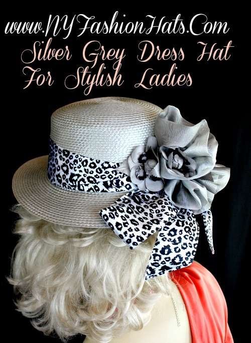 Silver Grey Casual Or Dress Designer Hat With A Black And White Sash