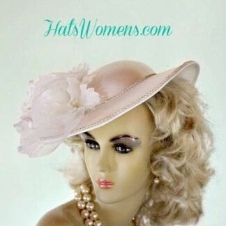 Ladies White Satin Bridal Vintage Style Wedding Designer Hat Orchids, Brides