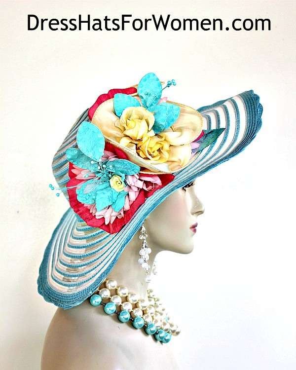 Couture Statement Hats For Women With Flowers, Kentucky Derby Big Brim Hats, Luxury Avant Garde Custom Hats Women, Mother Of The Bride Hats