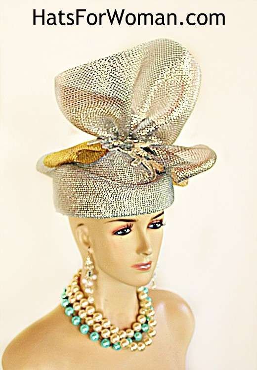 Formal Gold Silver Church Hat Women
