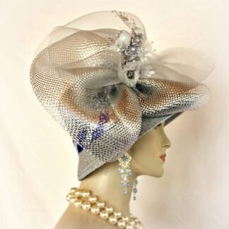 Couture Metallic Silver Royal Blue Wedding Hat