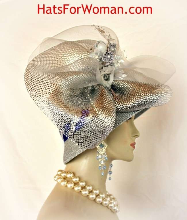 Couture Metallic Silver Royal Blue Wedding Hat