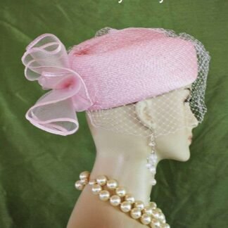 Church Hats For Women, Pillbox Wedding Hat, Mother Of The Bride Hats, Women's Pink Pillbox Formal Wedding Hat With A Birdcage Veil, Couture Church Vintage Style Millinery Y883
