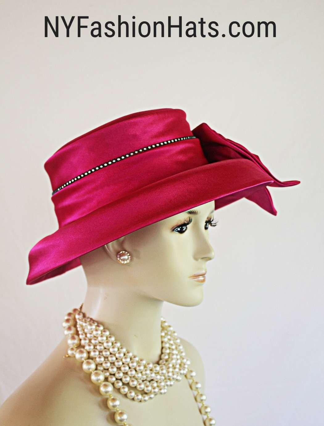 Formal Hot Pink Satin Dress Hat