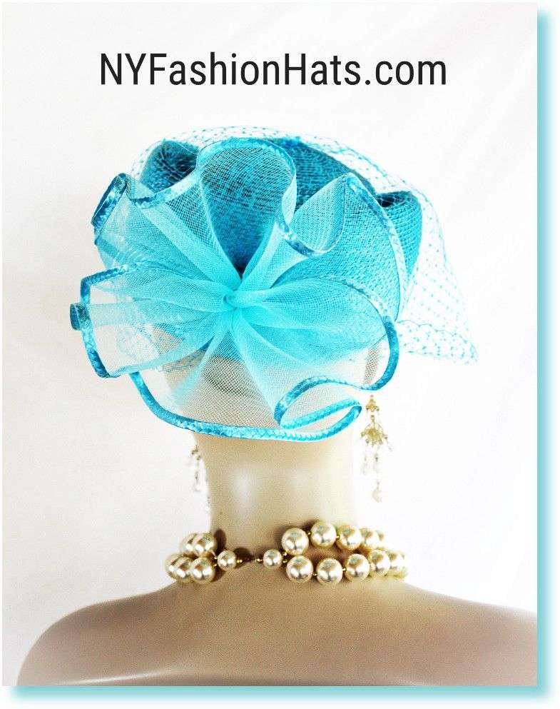 Special Occasion Turquoise Blue Pillbox Veil Hat