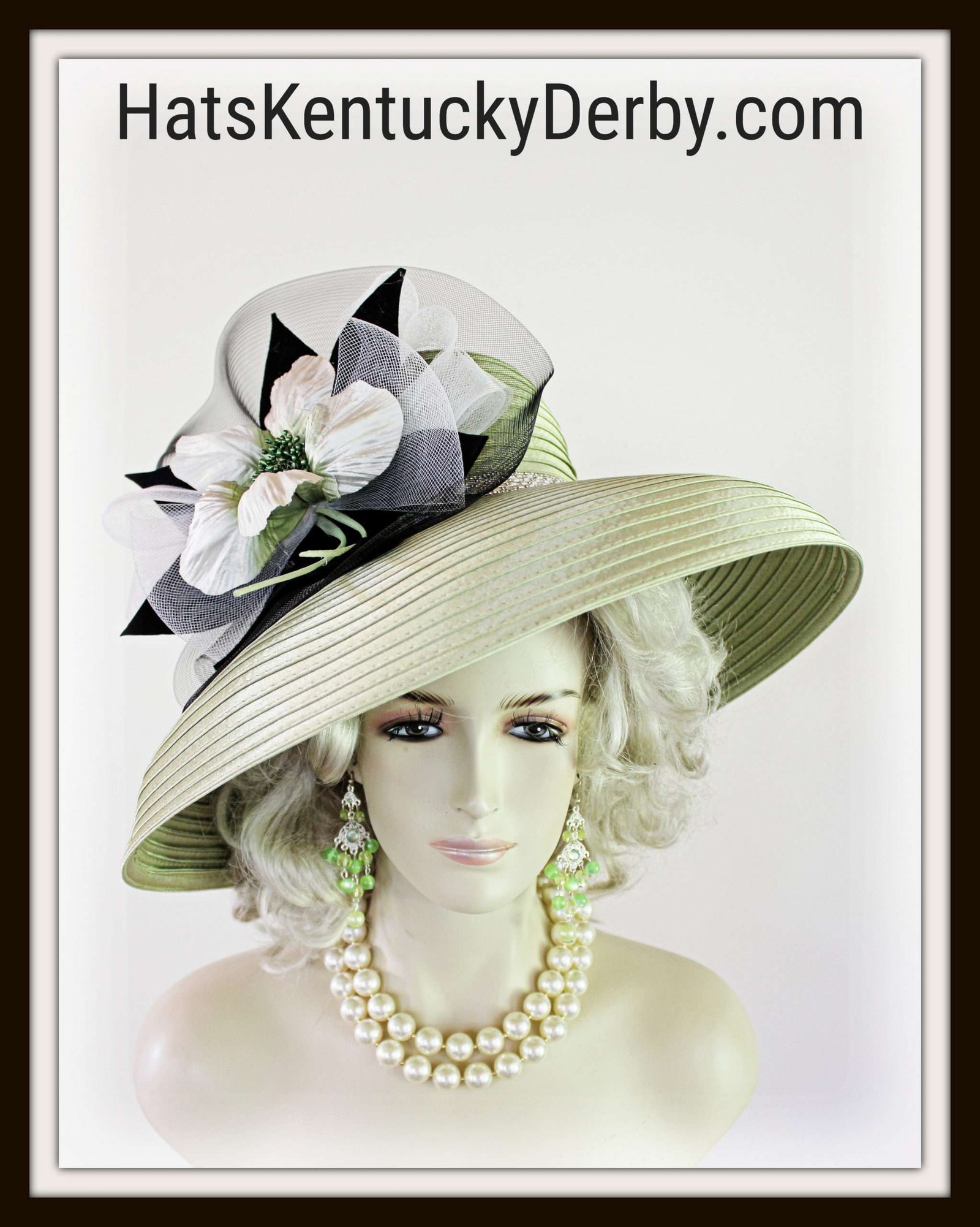Women's Designer Olive Green Big Brim Satin Hat