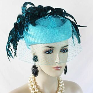 Turquoise Peacock Blue Pillbox Hat