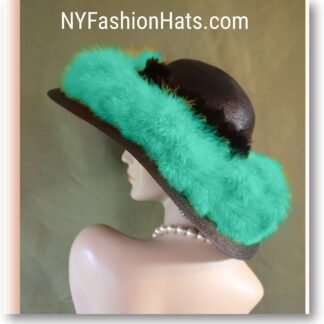 Luxury Feathered Black Green Statement Couture Hat