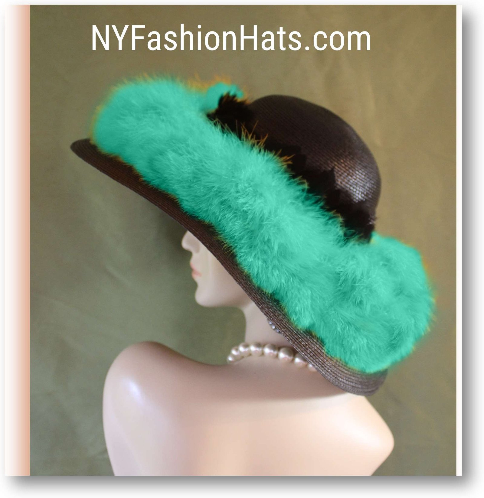 Luxury Feathered Black Green Statement Couture Hat